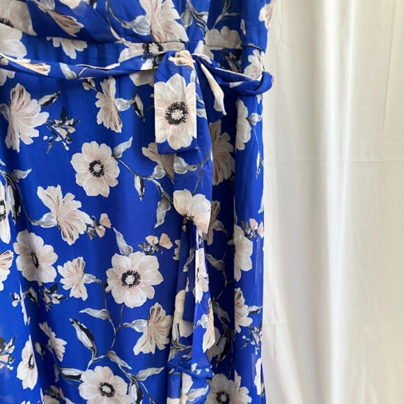 Jessica Howard Women's Plus 24W Blue Floral Faux Wrap Dress with Ruffle - Picture 12 of 13